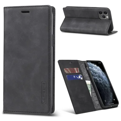 LC.IMEEKE Strong Magnetic Anti-drop Leather Phone Casing for iPhone 11 Pro - Black