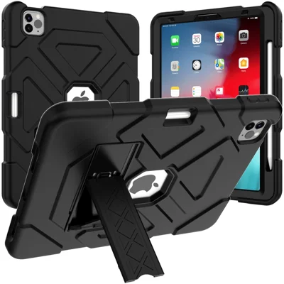 Dual-Color Splicing Shockproof PC + Silicone Protector with Kickstand for iPad Air (2020) / Air (2022) - Black / Black