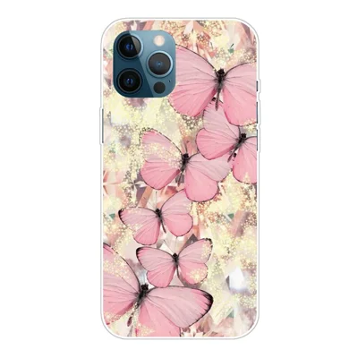 Musterdruckung Weiche TPU Handyhülle für iPhone 12/12 Pro Abdeckung - Pink Schmetterlinge