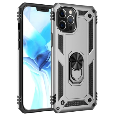 Ringstöd Armor Case PC TPU Kombinationsskyddshölse för iPhone 12 Pro Max - Grå