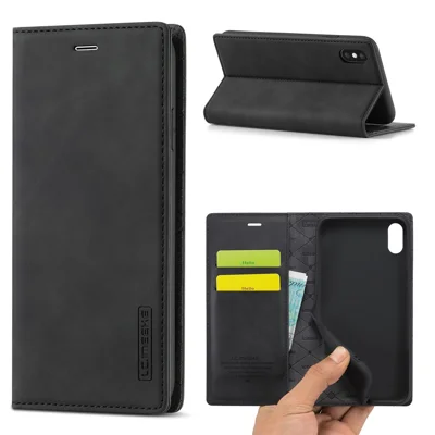 LC.IMEEKE Strong Magnetic Leather Wallet Stand Phone Protective Shell for iPhone X/XS - Black
