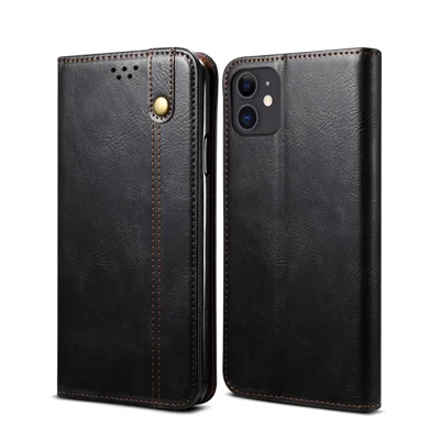 Leisure Style Waxy Crazy Horse Texture Phone Leather Cover Shell with Stand and Wallet for iPhone 12 mini - Black