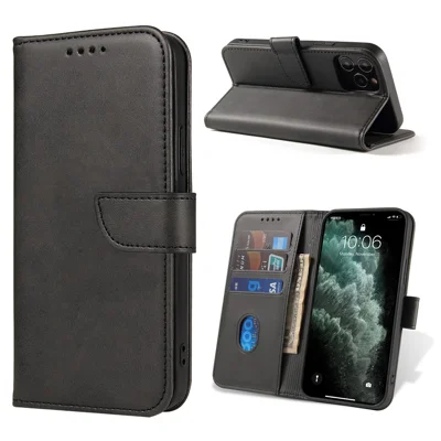 Klassischer Stil Magnetischer Leder -telefonabdeckung Mit Verschluss Für Iphone 12/12 Pro - Schwarz