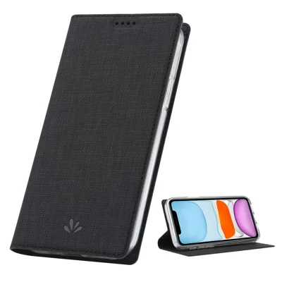 VILI DMX Auto-Absorbed Plain Cross Texture Leather Phone Cover Case with Card Holder for iPhone 12/12 Pro - Black