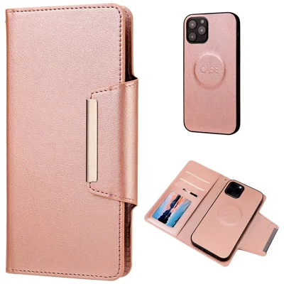 PU Leather Wallet Cell Phone Shelf Cover with Detachable Inner TPU Case for iPhone 12 Pro / iPhone 12 - Rose Gold