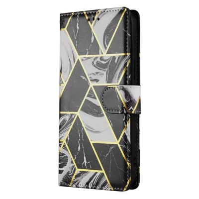 For iPhone 12 mini Marbel Pattern Lacquered Leather Protection Case - Black