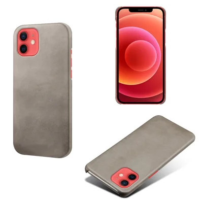 Precise Hole Opening PU Leather Coated PC Phone Back Case for iPhone 12 mini - Grey