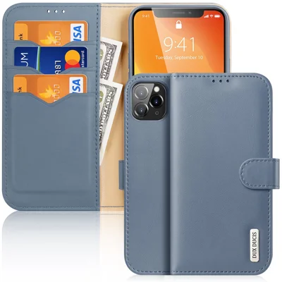 DUX DUCIS Hivo Series Split Leather Phone Wallet Stand Cover Flip Case for iPhone 11 Pro - Blue