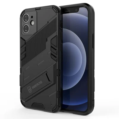 Shockproof PC + TPU Hybrid Phone Case Back Cover with Kickstand for iPhone 11 6.1 inch - Black