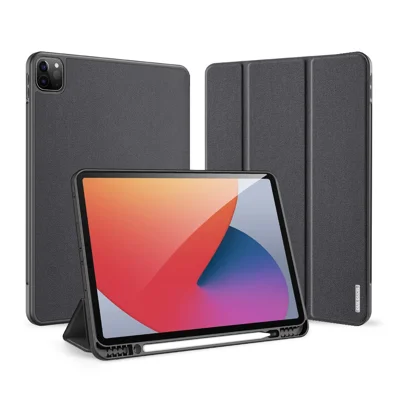DUX DUCIS Serie Domo Cover in Pelle per iPad Pro 12.9 (2022)/(2021)/(2020) Custodia Tablet con Supporto Pieghevole a Tre Ante - Nero