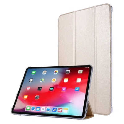Silk Texture Tri-fold Stand PU Leather Tablet Smart Case Cover Shell dla iPad Pro 12,9 cala (2021) - Złoty