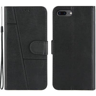 Splicing Leather Phone Cover Stand Case with Wallet for iPhone 6 Plus 5.5 inch/7 Plus 5.5 inch/8 Plus 5.5 inch - Black