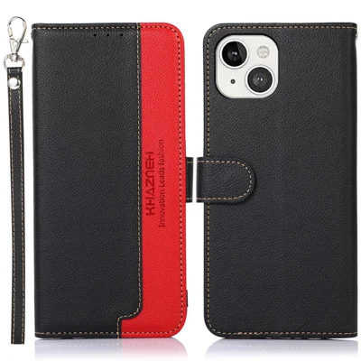 KHAZNEH RFID Design Litchi Texture Anti-theft Swiping Function Leather Phone Case for iPhone 13 6.1 inch - Black