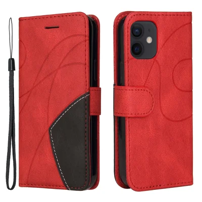 Leer hoesje met portemonnee en standaard voor iPhone 12 mini 5,4 inch, kleurcombinatie, telefoonhoes - Rood