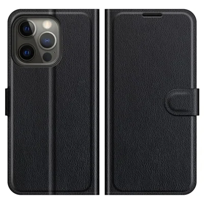 Portafoglio con Texture Litchi, Design a Libro con Supporto, Custodia Flip in Pelle PU per iPhone 13 Pro Max 6.7 pollici - Nero