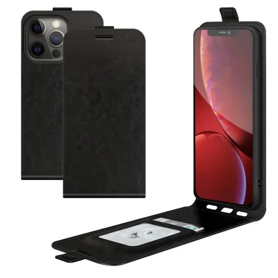 Crazy Horse Texture Vertical Flip Leather Phone Cover with Card Slot for iPhone 13 Pro 6.1 inch - Black