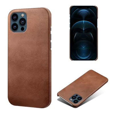 Étui de téléphone portable en cuir PU enduit de PC pour iPhone 13 Pro 6.1 pouces - Brun