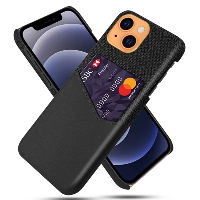 Étui de téléphone hybride texturé et absorbant les chocs KSQ avec fente pour une carte pour iPhone 13 6,1 pouces - Noir