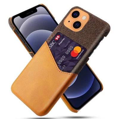 KSQ Shock-Proof Hybrid Phone Case Cloth Texture Cover with Single Card Slot for iPhone 13 mini 5.4 inch - Brown