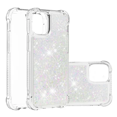 Liquid Quicksand Clear Soft TPU Bumper Shockproof Protective Cover for iPhone 13 Pro Max 6.7 inch - Shiny Hearts