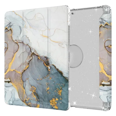 Mønsterprintet tri-fold stand PU læderdæksel + klart skinnende TPU bagsidepanel til tabletshell til iPad 10,2 (2021)/(2020)/(2019) - Marmorstil/Grå
