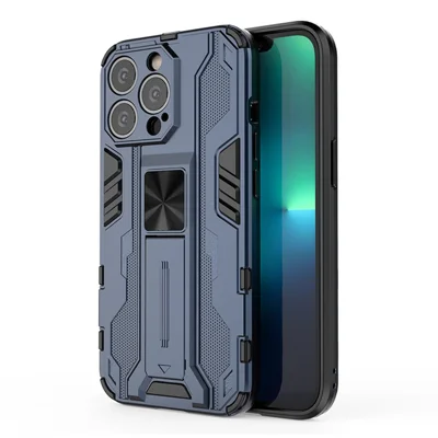 Armor-Level Protection Kickstand Hybrid Hard PC Soft TPU Shockproof Protective Case for iPhone 13 Pro 6.1 inch - Blue
