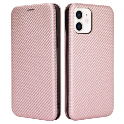 Funda de Cuero con Adsorción Magnética de Alta Calidad y Fibra Premium para iPhone 13 mini 5.4 pulgadas - Oro Rosa