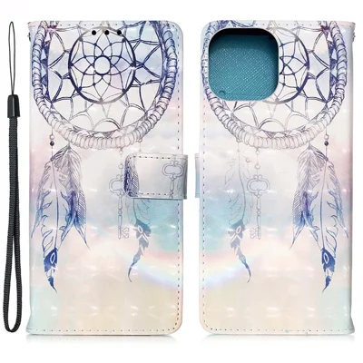 3D Pattern Printing Wallet Premium PU Leather Wallet Case Flip Folio Stand View Cover with Strap for iPhone 13 6.1 inch - Rainbow Wind Chimes