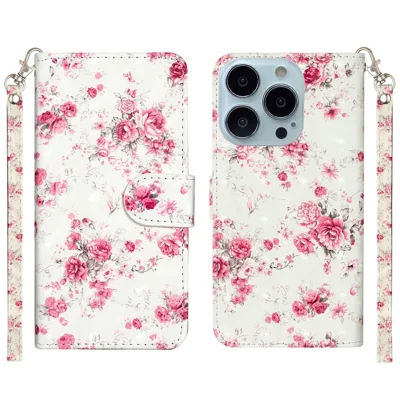 Anti-fall Pattern Printing Wallet Leather Phone Case Cover for iPhone 13 Pro Max 6.7 inch - Rose