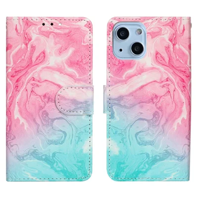 Pattern Printing PU Leather Wallet Design Phone Case Cover for iPhone 13 mini 5.4 inch - Pink Green