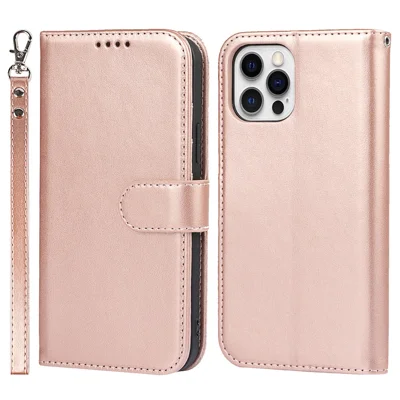 R61 Texture PU Leather Wallet Mobile Cover Shell for iPhone 12 6.1 inch - Rose Gold