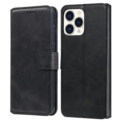 Anti-drop Stand Design Leather Wallet Cell Phone Cover Shell for iPhone 13 Pro Max 6.7 inch - Black