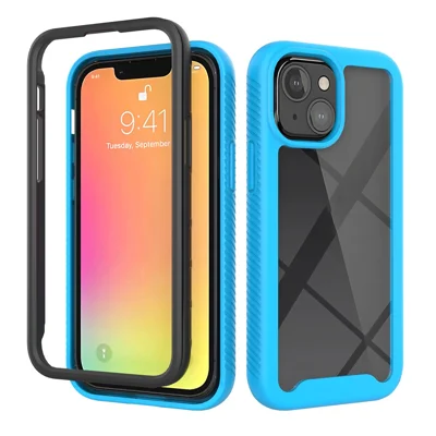 Chockabsorberande Serie Hybrid Solid Akryl Mjuk TPU Hård PC Skyddande Mobilskal för iPhone 13 mini 5,4 tum - Babyblå/ Svart Ram