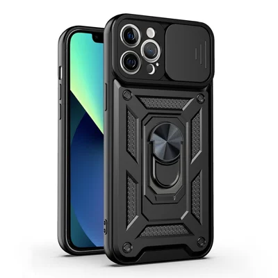 Custodia per fotocamera a scorrimento Custodia antiurto per telefono con supporto per iPhone 13 Pro Max 6,7 pollici - Nero