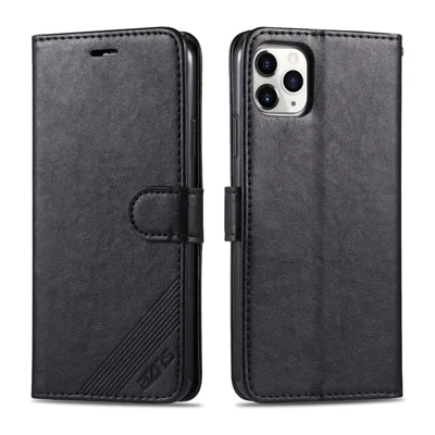 AZNS PU Leather Drop Resistant with Wallet Holder Design Mobile Phone Case for iPhone 13 Pro Max 6.7 inch - Black