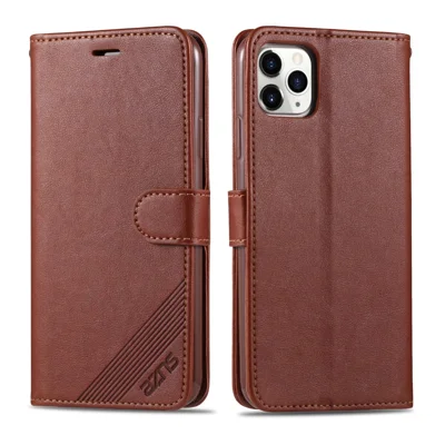 AZNS PU Leather with Wallet Stand Design Phone Protective Cover for iPhone 13 6.1 inch - Brown