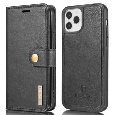 DG.MING per iPhone 13 Pro Max 6.7 pollici Sensazione di mano confortevole Antigraffio Design a portafoglio in pelle divisa Custodia 2 in 1 staccabile - Nero