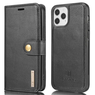 DG.MING For iPhone 13 Full Protection Anti-scratch Split Leather Wallet Detachable 2-in-1 Phone Case - Black