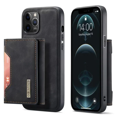 DG.MING M2 Series Magnetic Detachable 2-in-1Tri-Fold Wallet Wireless Charging Hybrid Kickstand Case for iPhone 13 Pro 6.1 inch - Black