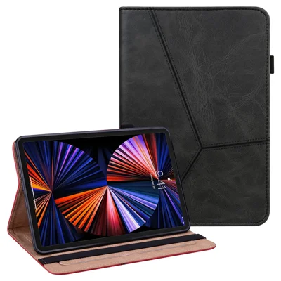 Lederhülle für Tablet-Ständer mit Auto-Wake/Sleep-Funktion und Kartenfach für iPad Pro 12,9 Zoll (2021) - Schwarz
