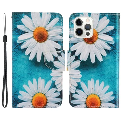 Pattern Printing Design Premium PU Leather Magnetic Clasp Flip Folio Protective Wallet Stand Cover for iPhone 13 Pro 6.1 inch - Chrysanthemum