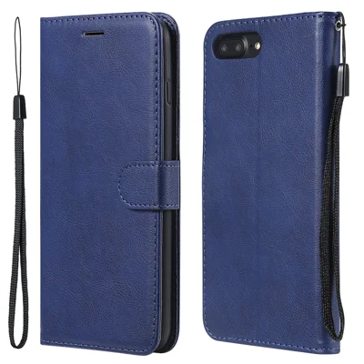 Étui pour iPhone 7 Plus 5,5 pouces / 8 Plus 5,5 pouces, housse portefeuille en cuir de couleur unie avec support et sangle - Bleu