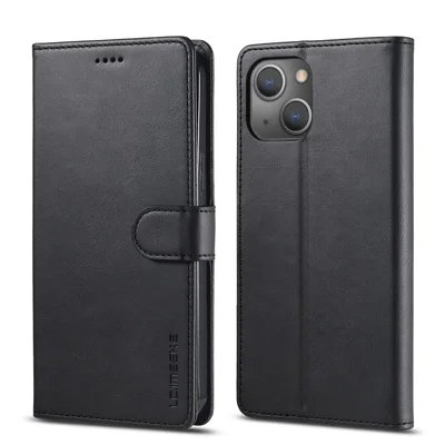 LC.IMEEKE PU Leather Phone Protector Case for iPhone 13 6.1 inch Folio Flip Wallet Card Slots Stand Design - Black
