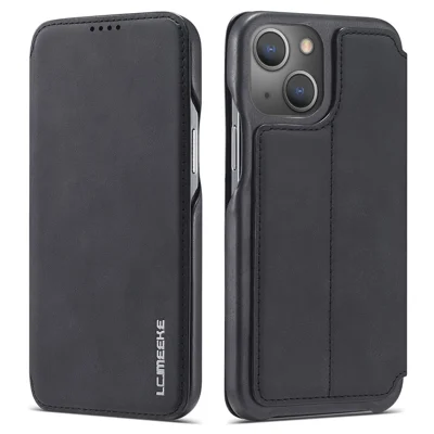 LC.IMEEKE Retro Style PU Leather Phone Case Shell with Card Slot for iPhone 13 mini 5.4 inch - Black