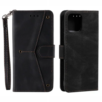 PU Leather Wallet Phone Case Rivet Decor Cover Stand Case Cover for iPhone 13 Pro 6.1 inch - Black