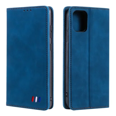 001 Series Auto-absorbed Skin-touch Feeling Leather Full-Protection Wallet Phone Case for iPhone 13 mini 5.4 inch - Blue