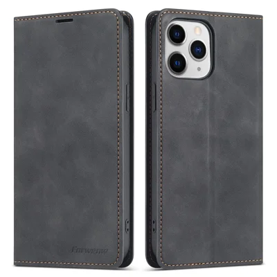 FORWENW Fantasy Series Stylish Silky Touch Leather Wallet Phone Shell for iPhone 13 6.1 inch - Black