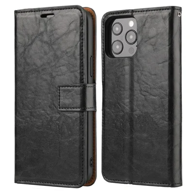 Detachable 2 in 1 Crazy Horse Texture Leather Wallet Stand Phone Protective Cover Case for iPhone 13 6.1 inch - Black