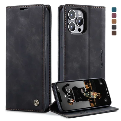 Caseme 013 Series Portafoglio Stand A Tutto Tondo Protezione PU Custodia In Pelle PU Per IPhone 13 Pro Max 6.7 Pollici - Nero