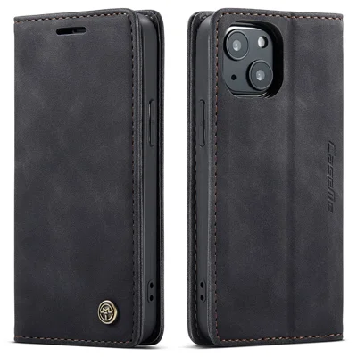 CASEME 013 Series For iPhone 13 mini Magnetic Auto-Absorbed Wallet Stand Leather Phone Case - Black